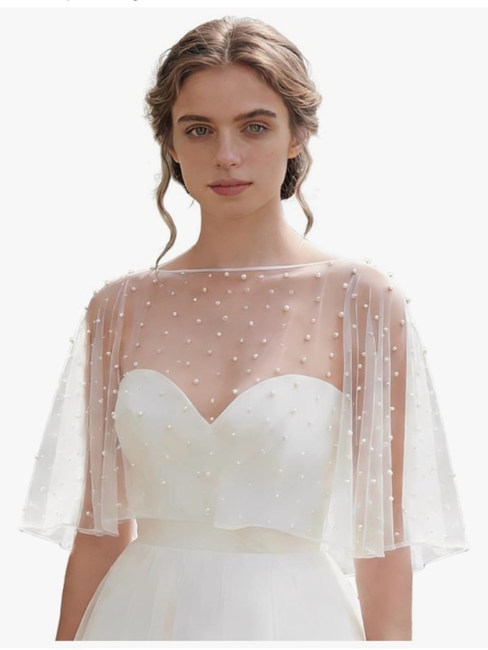 Copy Elegant White Pearl-Embellished Bridal Cape